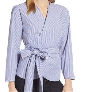 J.Crew Blue and White Striped Wrap Top